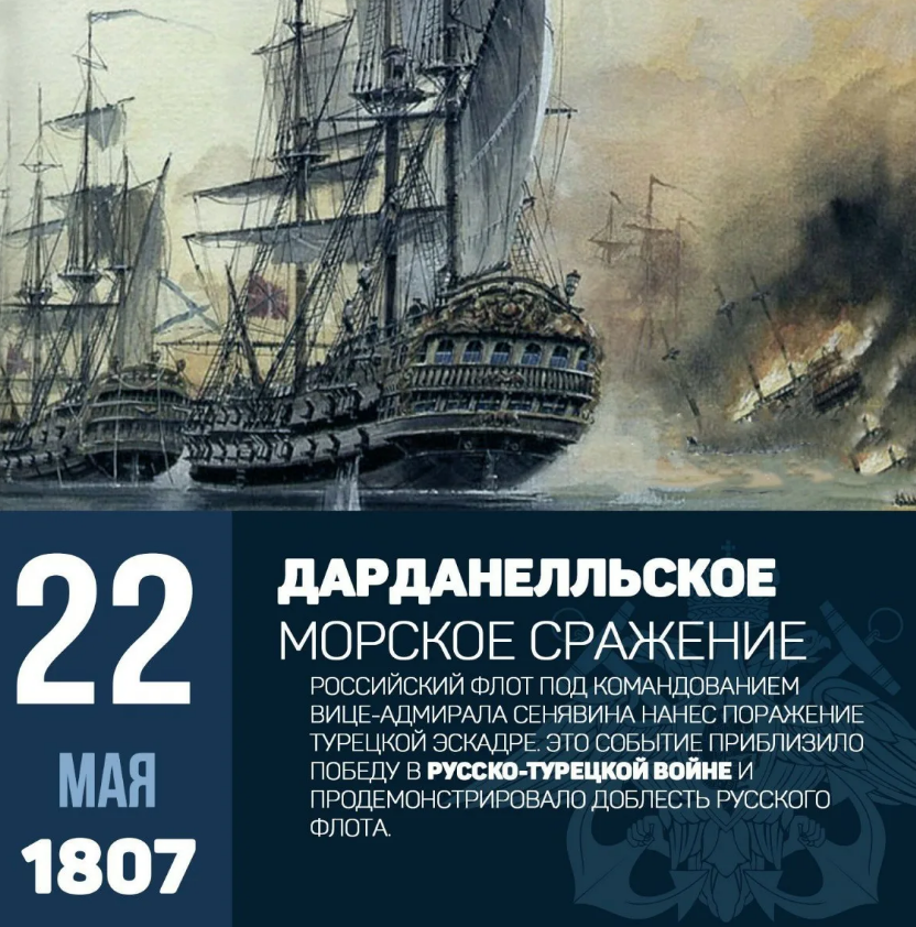 22 мая в истории. Дарданелльское Морское сражение 1807 года. Дарданелльское сражение 1807 Сенявин. 22 Мая 1807 года Дарданелльский бой русской эскадры с турецким флотом. 10-11 (22-23) Мая 1807 года состоялось Дарданелльское Морское сражение..