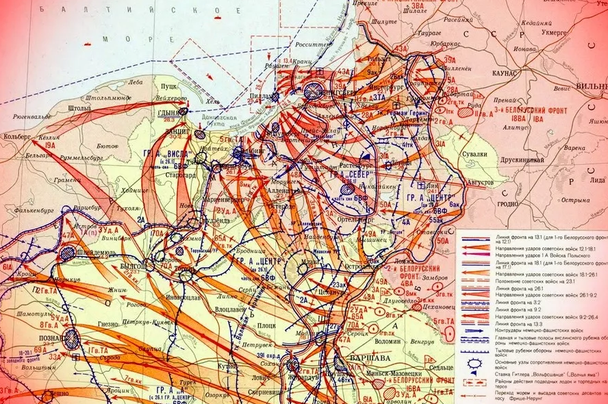 На схеме обозначены действия красной армии в ходе восточно прусской операции